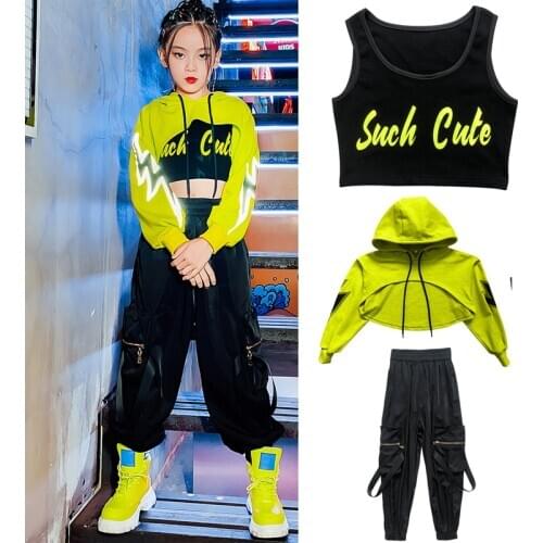 ChildrenS Hip Hop Dance Costume Girls Hip-Hop Clothes Fluorescent Crop Top Hiphop Pants Jazz Performance Stage Costume DQS6241