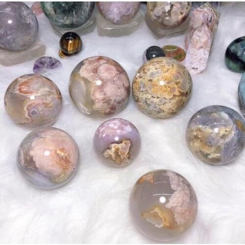 Natural crystal agate cherry blossom agate crystal ball natural crystal agate reiki healing 60-65MM