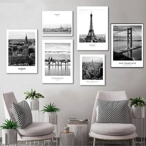 And White Pictures for Living Room Home Decor Modern New York London Paris City Wall art Landscape Posters and Prints Black