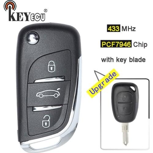 KEYECU 433MHz PCF7946 Chip 3 Button Updraded Flip Remote Car Key Fob for Renault Kango Vivaro Movano Primestar Master traffic