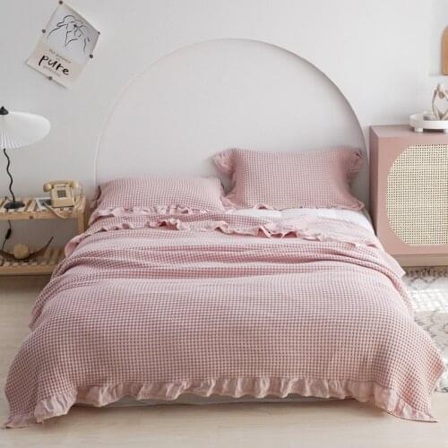 100% Cotton Summer Bed Blankets Waffle Home Lace Quilt Kids Room Bedspread King Queen Size
