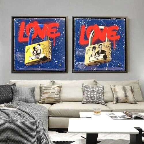 Cute Mr. Graffiti Art Love Padlock Print HD Canvas Decoration Artist Home Room Art Poster Decoration Living Room