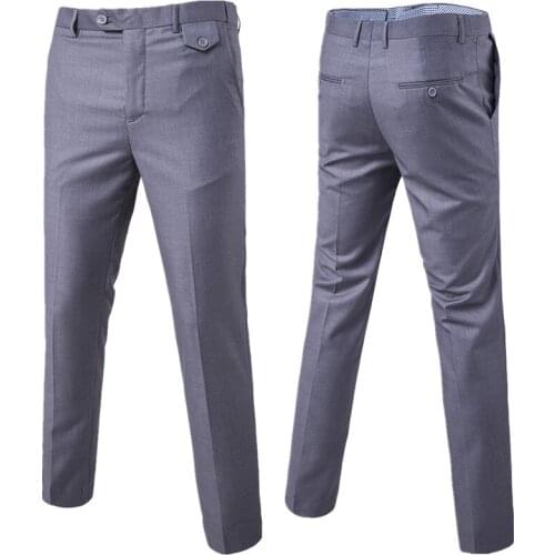 Men full length smart casual straight pants zipper flat slim formal male trousers plus size solid autumn fashion men pant