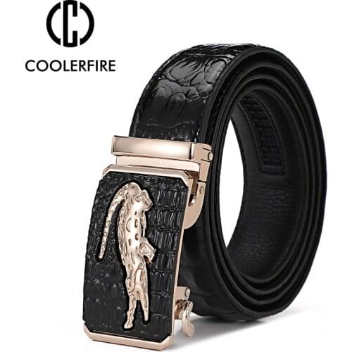 Men Genuine Leather Belts Crocodile Pattern Automatic Buckle Belts for Men Brand Luxury High Quality Business Strap