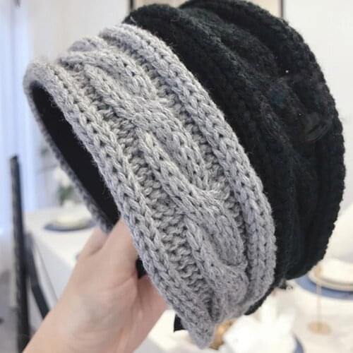 Autumn Winter Women Solid Color Woolen Knitted Headband Wide Brimmed Hair Hoop Knitted wide side light board Headband