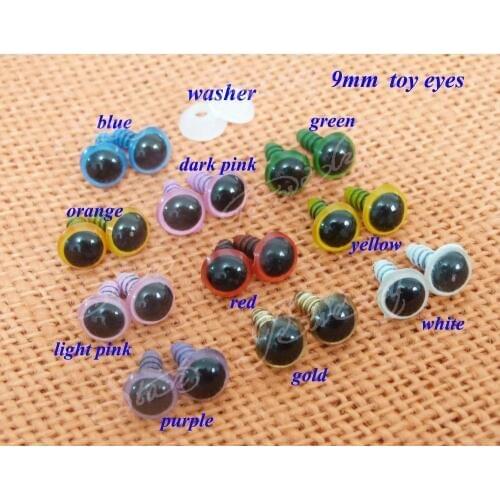 9mm plastic safety toy eyes & white washers for DIY plush animal doll materials--40pcs