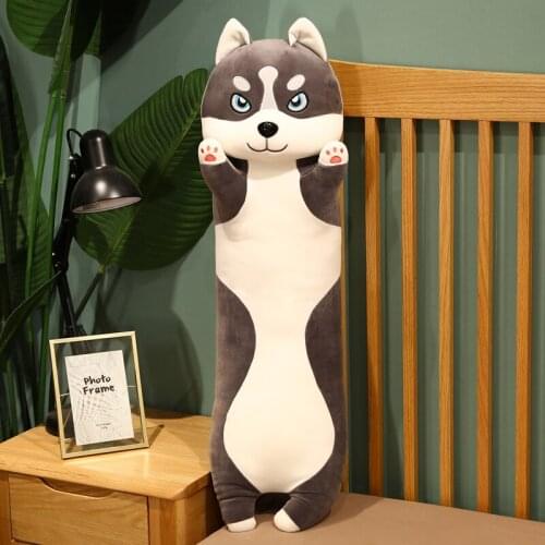 1pc 120CM Kawaii Long Pillow Husky Plush Toys Cute Stuffed Soft Animal Dog Doll Sleeping Cushion for Children Baby Girls Gifts