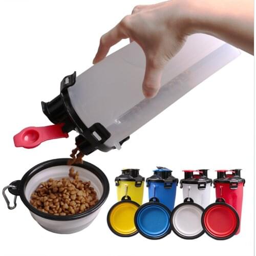 Pet Water Bottle 2 In 1 Feeder Dog Drinking Bottle Collapsible Silicone Bowl Travel Outdoor Food Water Storage Cat Dog Supplies
