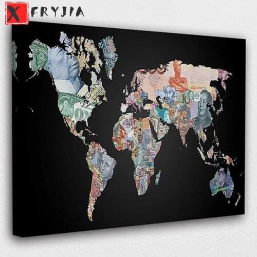 Full square Round drill Diamond embroidery Abstract art, money world map 5D DIY diamond Painting Cross Stitch Rhinestone Mosaic