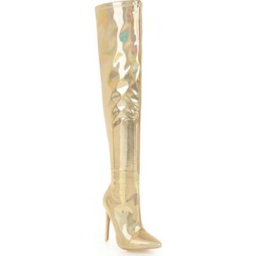 Wind of the foreign trade of 2018 autumn winters mirror paint with ultra fine with pointed 30 1895-48 yards knee-high boots