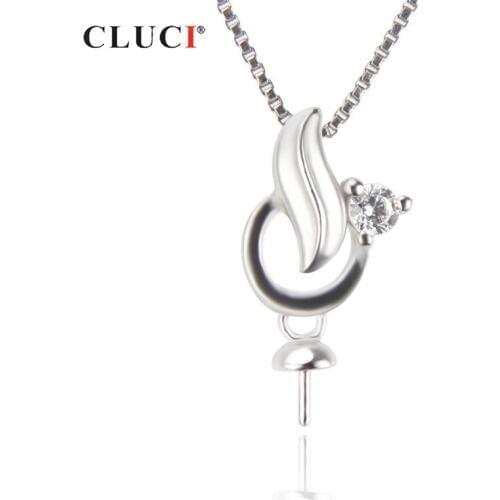 CLUCI Silver 925 Romantic Pearl Ring Mounting Zircon Jewelry Women Sterling Silver Geometric Charms Pendant SP259SB