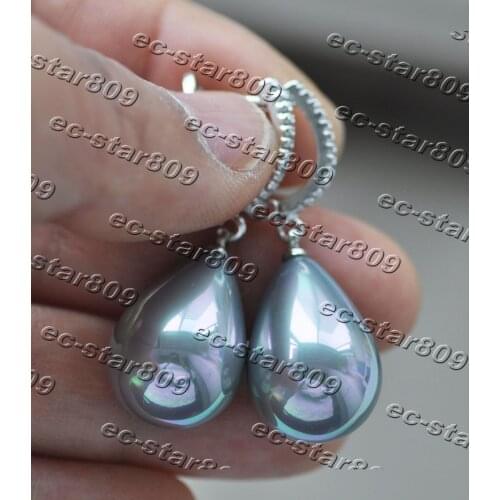 Z11184 20mm Gray Teardrop South Sea Shell Pearl Dangle Earring CZ Women Fashion Jewelry