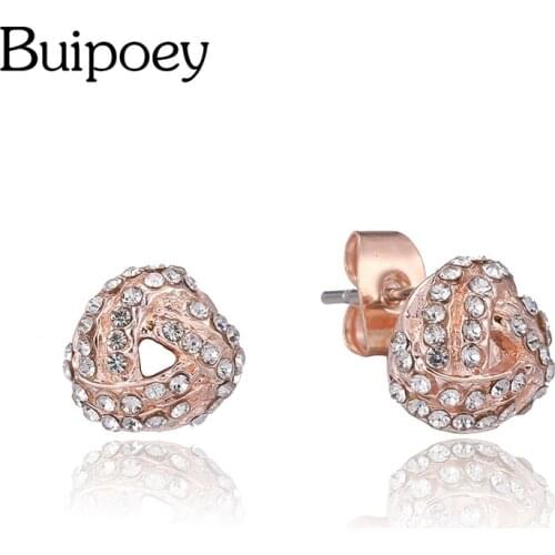 Buipoey Fashion Rose Gold Love Intertwined Crystal Earrings For Women Girl Original Lover Couple Fine Shiny Earrings Jewelry