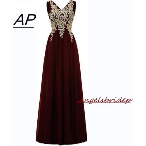 New Chiffon A-Line Evening Dresses 2021 Robe De Soiree Sexy V-Neck Gold Appliques Floor-Length Special Occasion Prom Party Gown