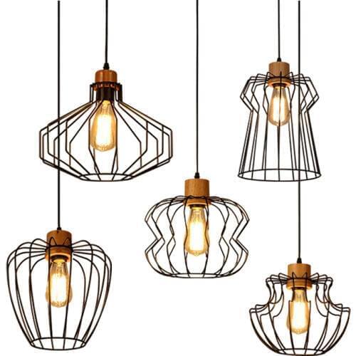 Scandinavian creative PENDANT LIGHT personality wind complex retro coffee net coffee shop restaurant bar iron wood mesh LU728298