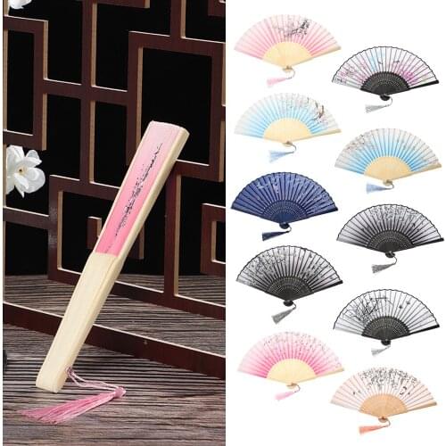 Silk Bamboo Folding Fan Chinese Style Painting Handheld Fan Dance Performance Props Home Decoration Retro Craft Gift