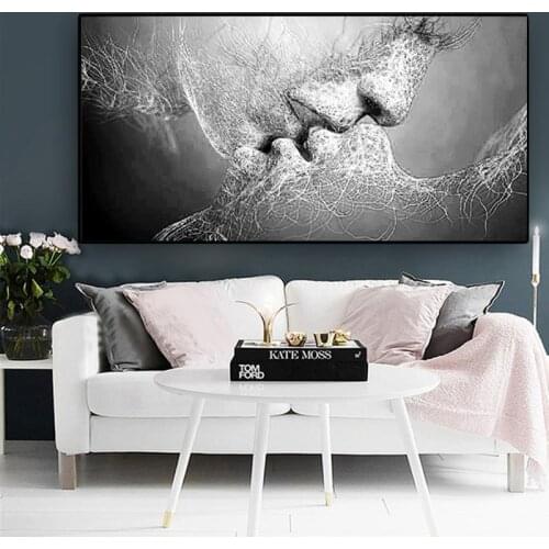 Modern Art Black and White Love Kiss Oil on Canvas Painting Wall Art Posters and Prints Wall Art Pictures Home Decoration