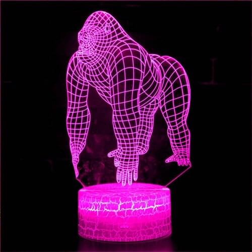Gorilla 3D LED night light 16 color LED childrens light touch USB baby toy model forest wild primitive animal holographic light