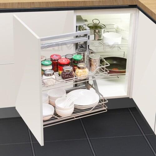 Stainless steel cabinet corner pull basket floor pull basket cabinet linkage corner pull Kitchen Cabinet Organizar Basket
