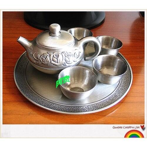High-grade flower tea cup Russian silver tin metal tray Spring Festival gift birthday copper incense burner decoration