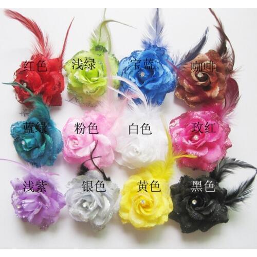 3pcs Rose flwer Headwear hairpin hair clip brooches Wedding simulation sequins dance girl Fashion Feather breastpin Women kids