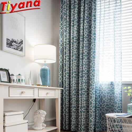 Art Pattern Curtains Fabric for Living Room Shading Curtain Cloth Geometric Pattern Curtain Tulle Blue Curtain Fabrics WP416#40