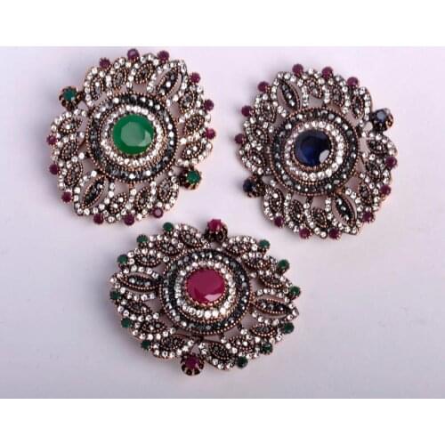 Blucome Clearance Turkish Royal Style Antique Gold Color Brooch Pin Crystal Resin Jewelry Women Party Bag Scarf Suit Accessories