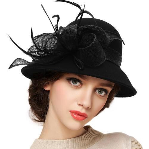 Lady Spring Vintage Fedoras Hat Women Wool Flax Flower Decoration Fedora Cap Female Church Party Elegant Retro Casual Hats H7225