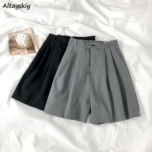 Shorts Women Korean Style Simple 2021 Students Leisure All-match Solid Ladies New Soft Retro Chic Female Clothing Streetwear