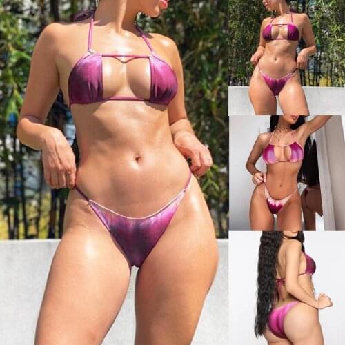 Womens Fashion Sexy Tie Dye Bikini Set Halter Strap Swimsuit Red