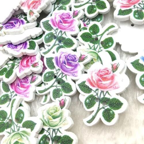 New 10/50/100 pcs Cartoon Mixed 2 Holes Flowers Wood Sewing Buttons Scrapbooking WB376