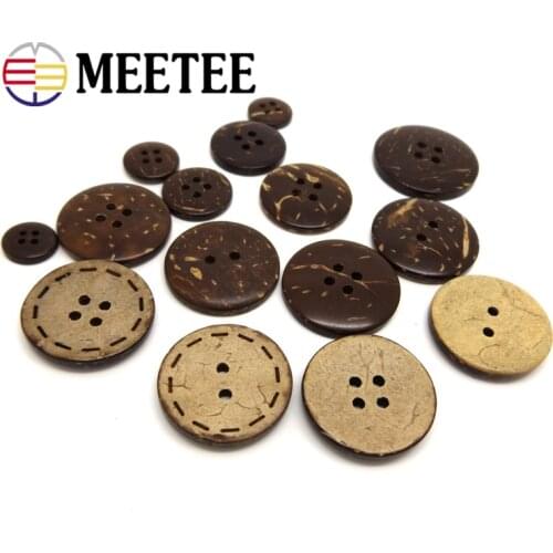 100pcs Meetee 10-18mm Natural Coconut Buttons 2-4 Holes Wooden Flatback Button for Sewing Scrapbooking Craft Decor AP2262