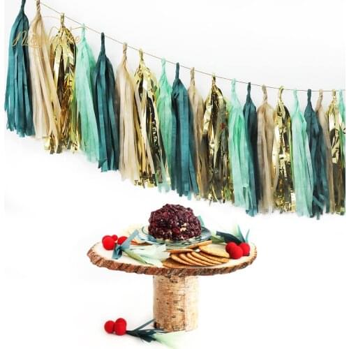 20pcs Wedding Party Tassel Sage Green Champagne Gold and Teal Tassel Garland for Rustic Style Bridal Shower Baby Shower Spring