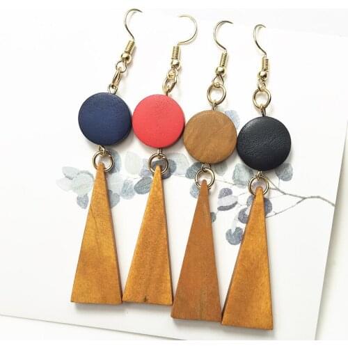 2019 Wooden Round Earrings For Women Korean Geometric Tassel Earrings Statement Long Dangle/Earrings