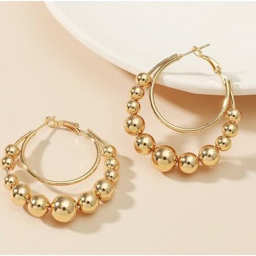 2021 New Simple Retro Geometry Metal Stud Earrings Fashion Personality Exaggerated Round Bead Earrings for Women Jewelry Gifts