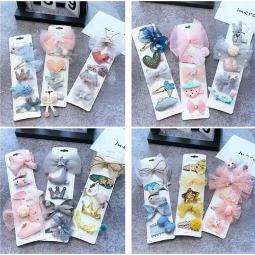 5set/lot Cute Hair Clips Girls Bow Flowers Cartoon Hairpins Toddlers Children Gift Pack Glitter Unicorn Rainbow Hair Accessories