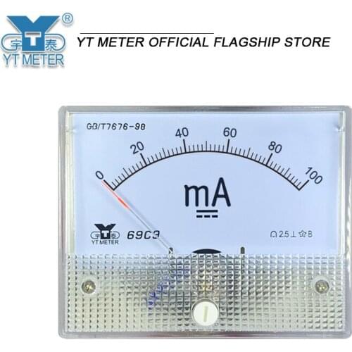 69c9 DC Ma ammeter 1mA 5mA 10mA 20mA 30mA 50mA 100mA 200mA 300mA 500mA pointer test 0.5A 64 * 80mm