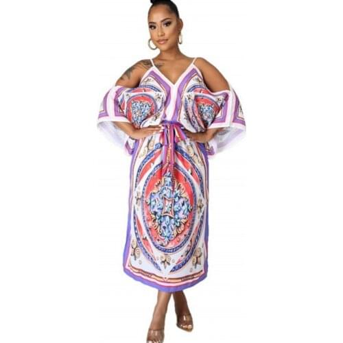 Dashiki African Dresses For Women Off The Shoulder Flare Sleeve Party Event Fit Pencil Dress Birthday New Africa Clothing