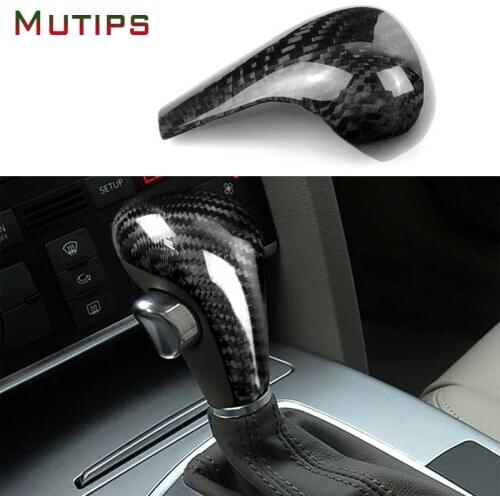 Mutips Auto Gear Shift Knob Cover Car Head Shift Carbon Fiber Sticker Cover Acccessories Interior Parts for Audi A4 A5 A6 Q5 Q7