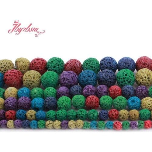 Natural Volcanic Lava Rock Colourful Round 4/6/8/10/12mm Stone Beads For DIY Jewelry Making Bracelet Strand 15" Free Shipping