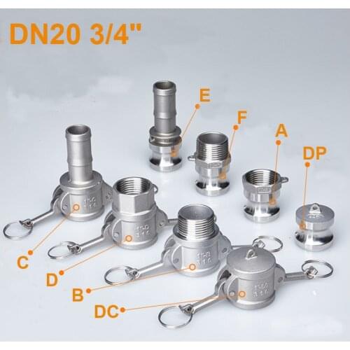1PC DN20 3/4" 304 Stainless Steel Homebrew Camlock Fitting Adapter MPT FPT Barb Camlock Quick Disconnect For Hose Pumps Fittings