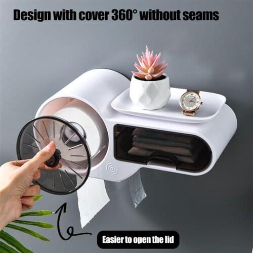 Toilet Paper Holder Roll Paper Storage Box Multifunctional WC Wall-Mounted Tissue Box For Toilet Towel Roll Shelf Accessories