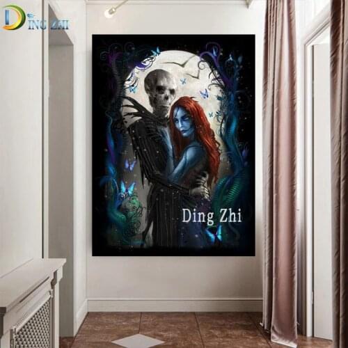 DIY Photo Custom Diamond Mosaic Muppet Skull Couple, Vampire 5D Embroidery Mosaic Full Drill Square Round Cross Stitch Decor Kit