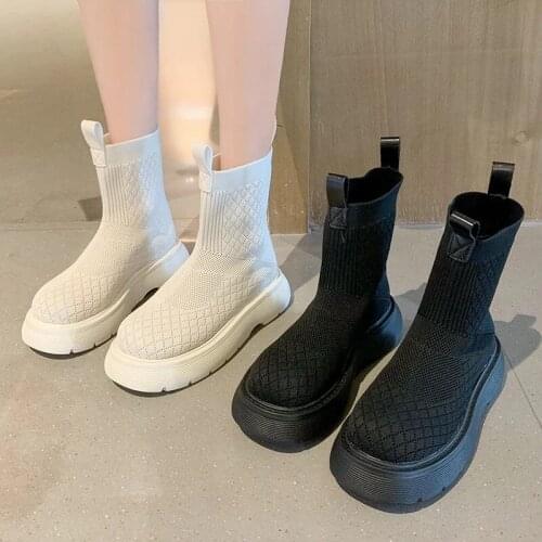 European station 2021 summer new thick-soled stretch socks shoes womens breathable Martin boots