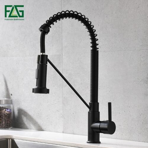 FLG Kitchen Faucet Dual Function Single Handle Pull-Down Sprayhead Black Brushed Nikcle Kitchen Sink Bar Sink Mixer Tap1009-33B