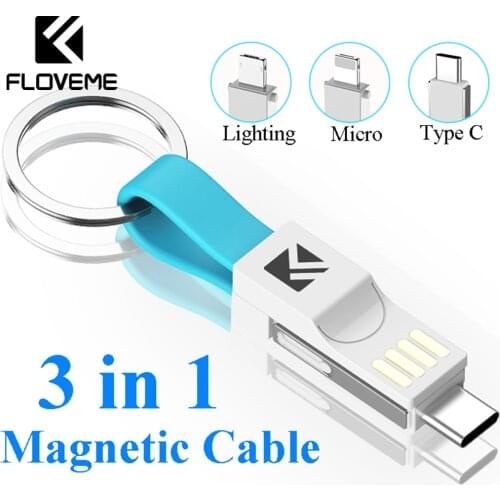 FLOVEME 3 in 1 USB Cable Micro USB Type C Lighting Cable For iPhone XR X Samsung 2A Mini Keychain Charger Charging Cables