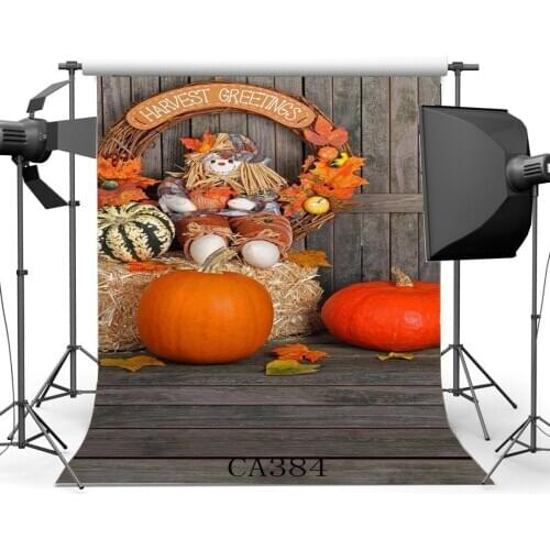 Photography Backgrounds Halloween Trick or Treat Pumpkin Harvest Greetings Nostalgia Stripe Wooden Floor Photo Backdrop Studio