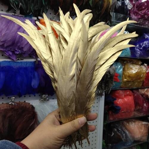 Hot 10pcs Beautiful Double Sided Golden Yellow Rooster tail feather 10-12inch/25-30cm For Decorative Accessories