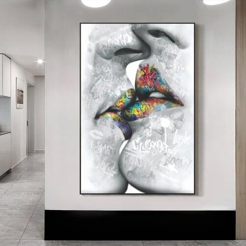 Lover Kissing Graffiti Art Canvas Prints Painting Modern Street Wall Art Poster Quadros Decorative Wall Picture Home Decor