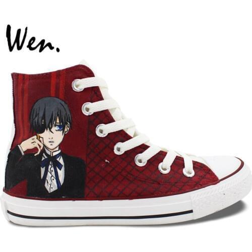 Wen Hand Painted Shoes Anime Design Custom Black Butler Men Womens High Top Canvas Sneakers for Birthday Gifts
